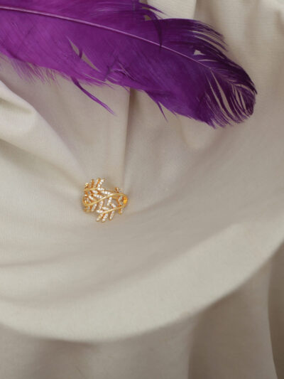 Anti Tarnish Adjustable Teardrop with leaf Big Ring